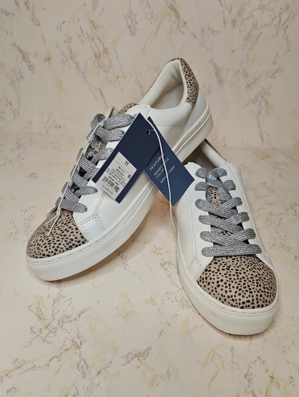 Universal Thread White Sneakers with Leopard Print Accsnts BNWT
